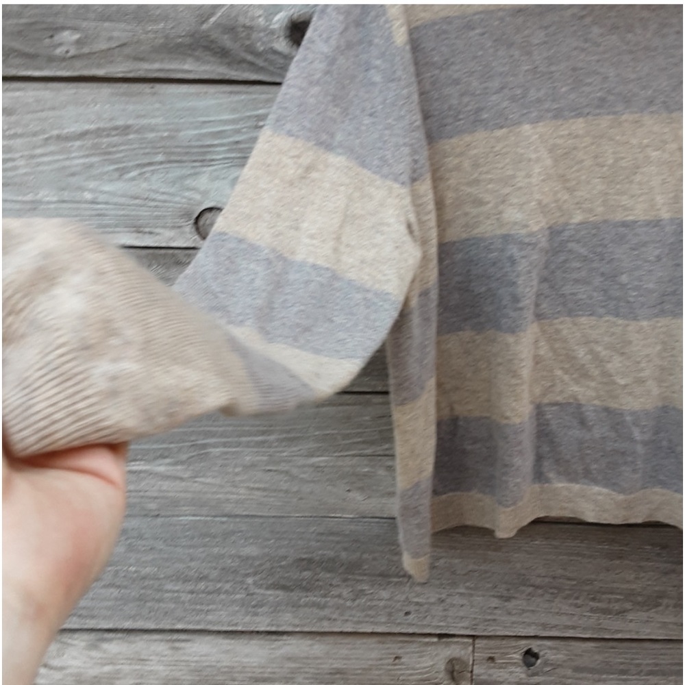 L Theory Grey & Cream Turtleneck Wool Sweater - image 6